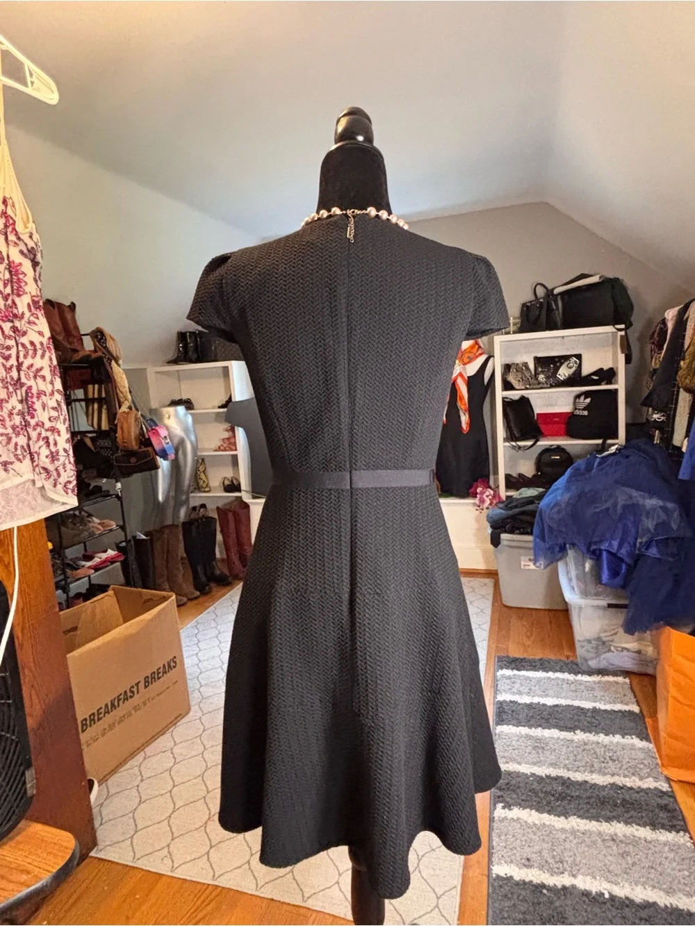 Rebecca Taylor Black Textured Fit & Flare Dress Sz 4 Classic Little Black Dress - Picture 4 of 8